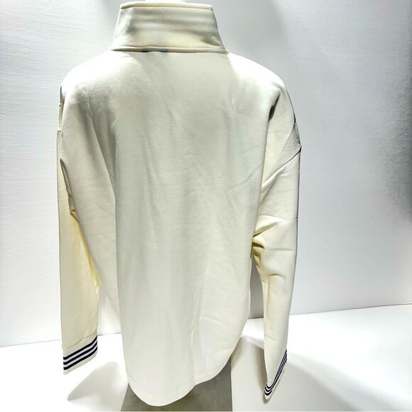 Nautica Ladies Quarter Zip Pullover Off White Blue Stripe Neck Boat XL - Picture 9 of 11